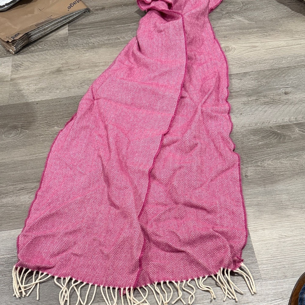 Pink Women's Herringbone Fringe Scarf